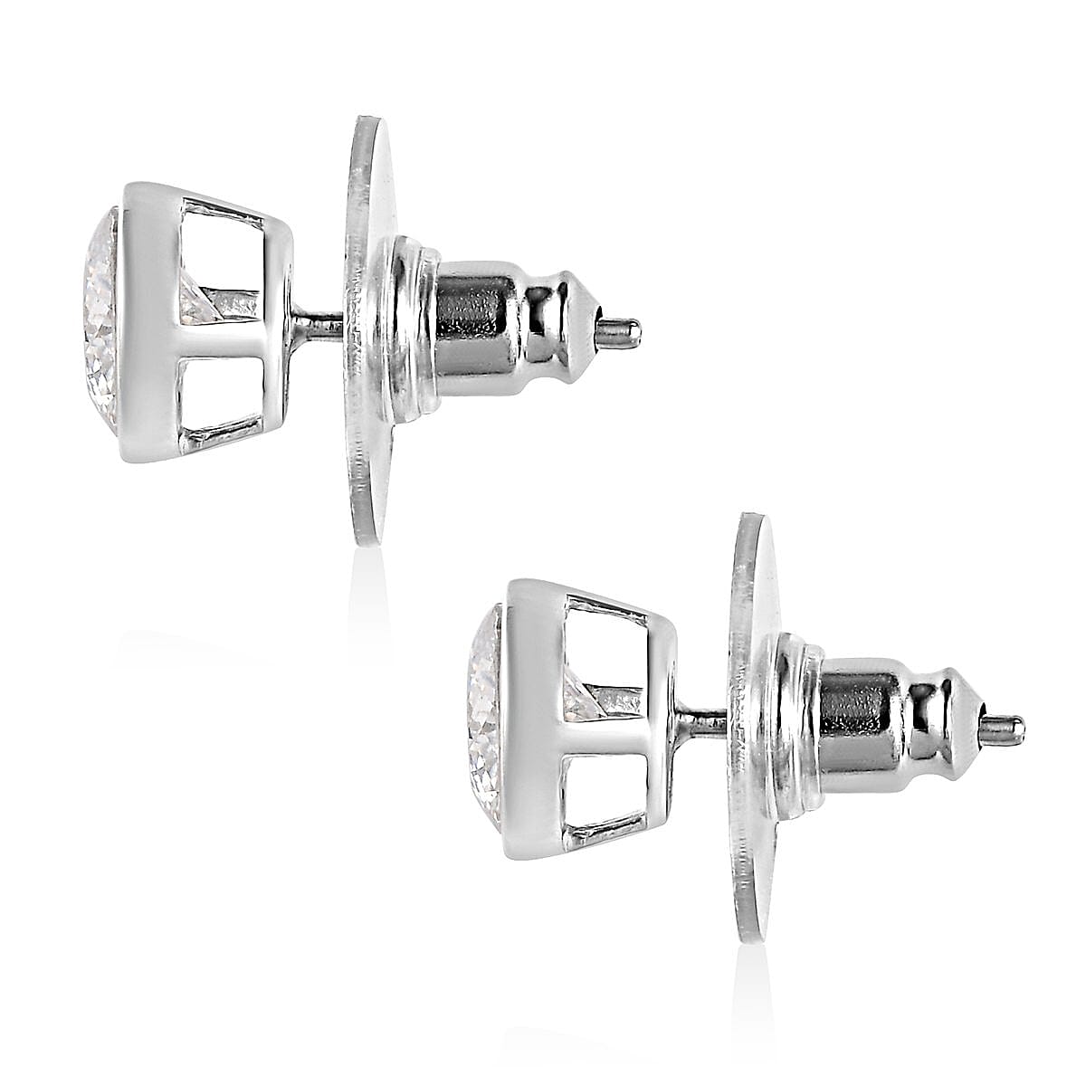 100 Facet Moissanite Solitaire Stud Earrings in Platinum Over Sterling Silver 1.90 ctw