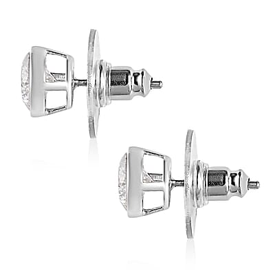 100 Facet Moissanite Solitaire Stud Earrings in Platinum Over Sterling Silver 1.90 ctw