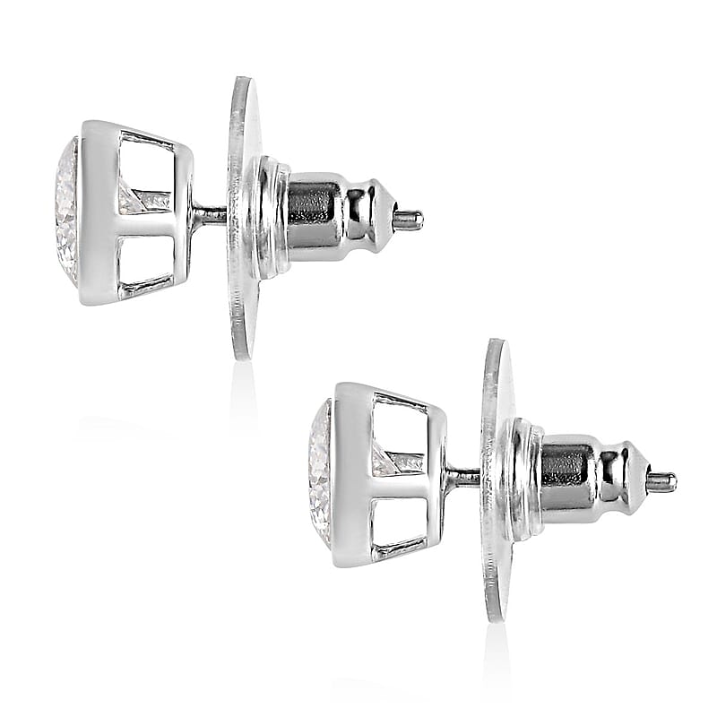 100 Facet Moissanite Solitaire Stud Earrings in Platinum Over Sterling Silver 1.90 ctw