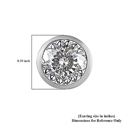 100 Facet Moissanite Solitaire Stud Earrings in Platinum Over Sterling Silver 1.90 ctw