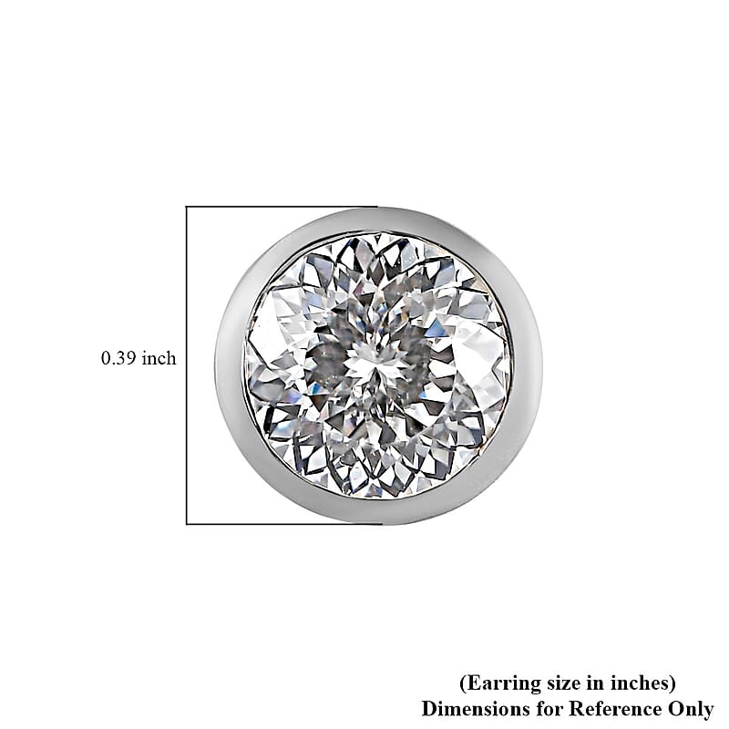 100 Facet Moissanite Solitaire Stud Earrings in Platinum Over Sterling Silver 1.90 ctw