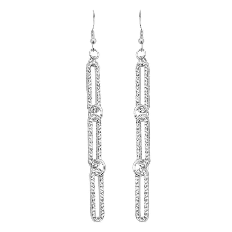 Austrian Crystal Paper Clip Earrings in Silvertone