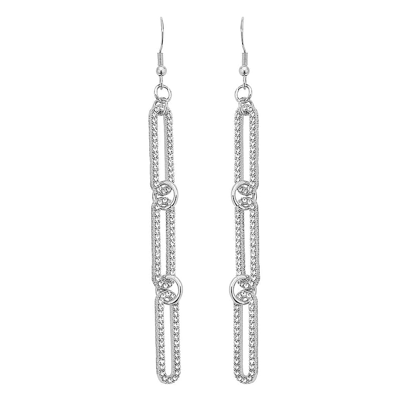 Austrian Crystal Paper Clip Earrings in Silvertone