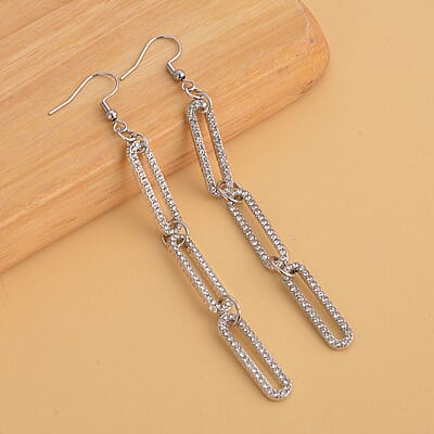 Austrian Crystal Paper Clip Earrings in Silvertone