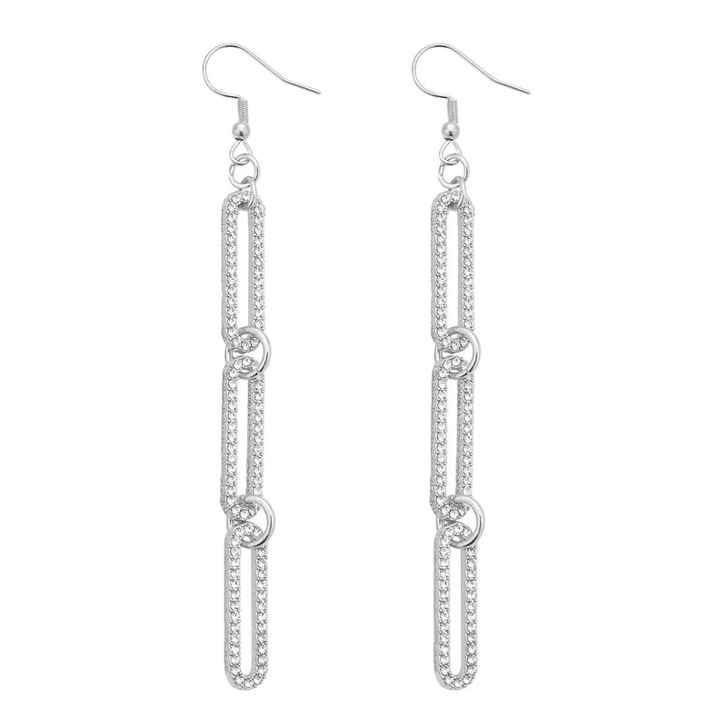 Austrian Crystal Paper Clip Earrings in Silvertone
