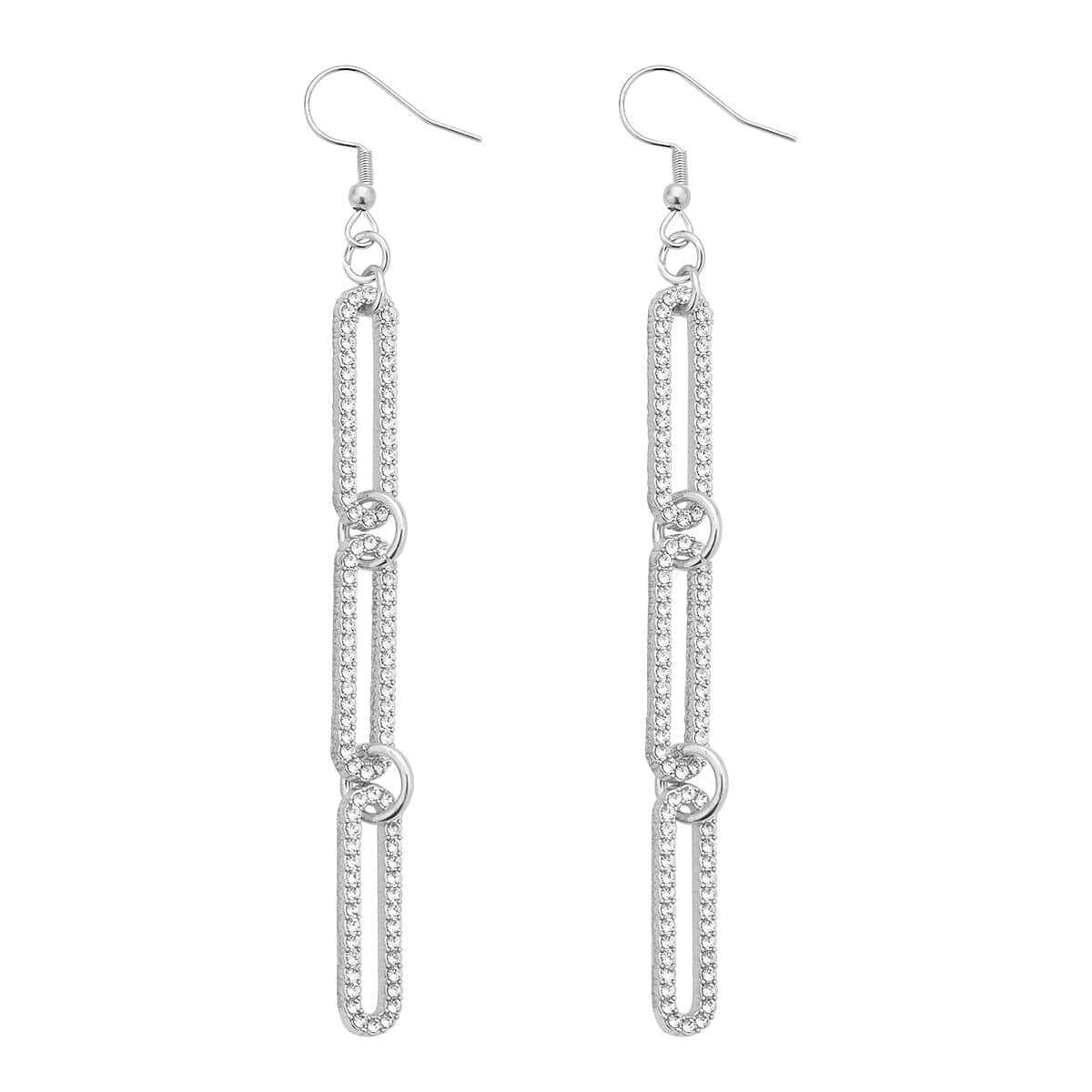 Austrian Crystal Paper Clip Earrings in Silvertone image number 3