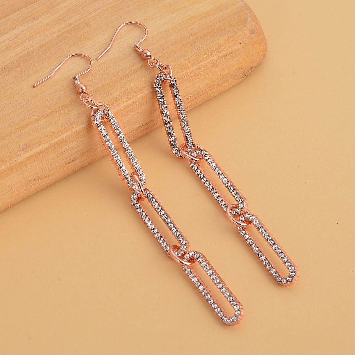 Austrian Crystal Paper Clip Earrings in Rosetone image number 1