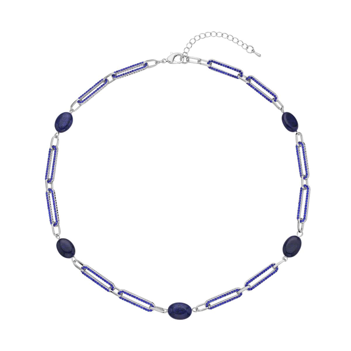 Lapis Lazuli, Blue Austrian Crystal Paper Clip Station Necklace (20-22 Inches) in Silvertone 18.00 ctw image number 0