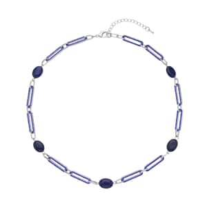 Lapis Lazuli and Blue Austrian Crystal 18.00 ctw Paper Clip Station Necklace in Silvertone 20-22 Inches