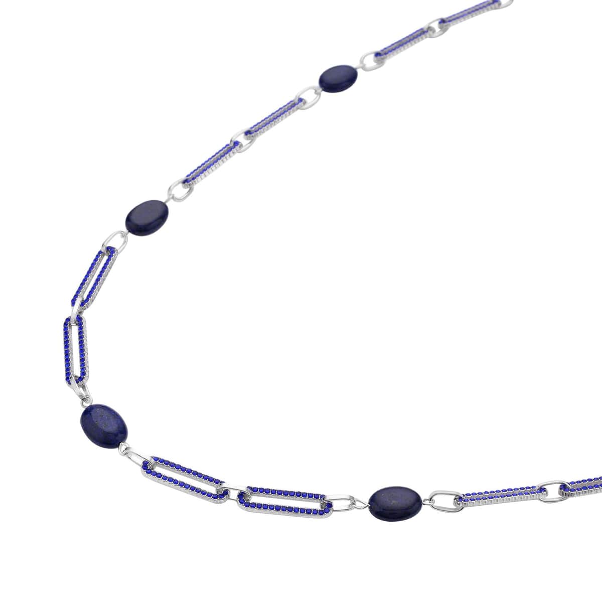 Lapis Lazuli, Blue Austrian Crystal Paper Clip Station Necklace (20-22 Inches) in Silvertone 18.00 ctw image number 2