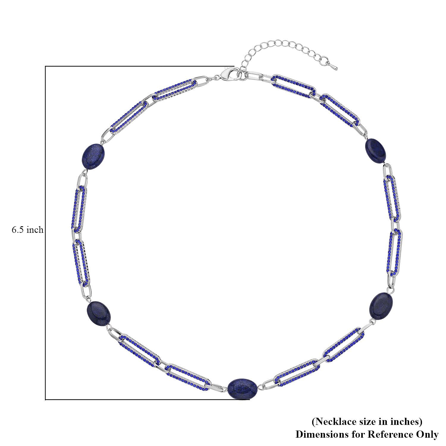 Lapis Lazuli and Blue Austrian Crystal 18.00 ctw Paper Clip Station Necklace in Silvertone 20-22 Inches