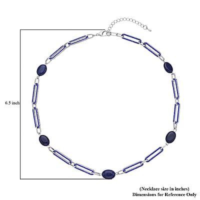 Lapis Lazuli and Blue Austrian Crystal 18.00 ctw Paper Clip Station Necklace in Silvertone 20-22 Inches