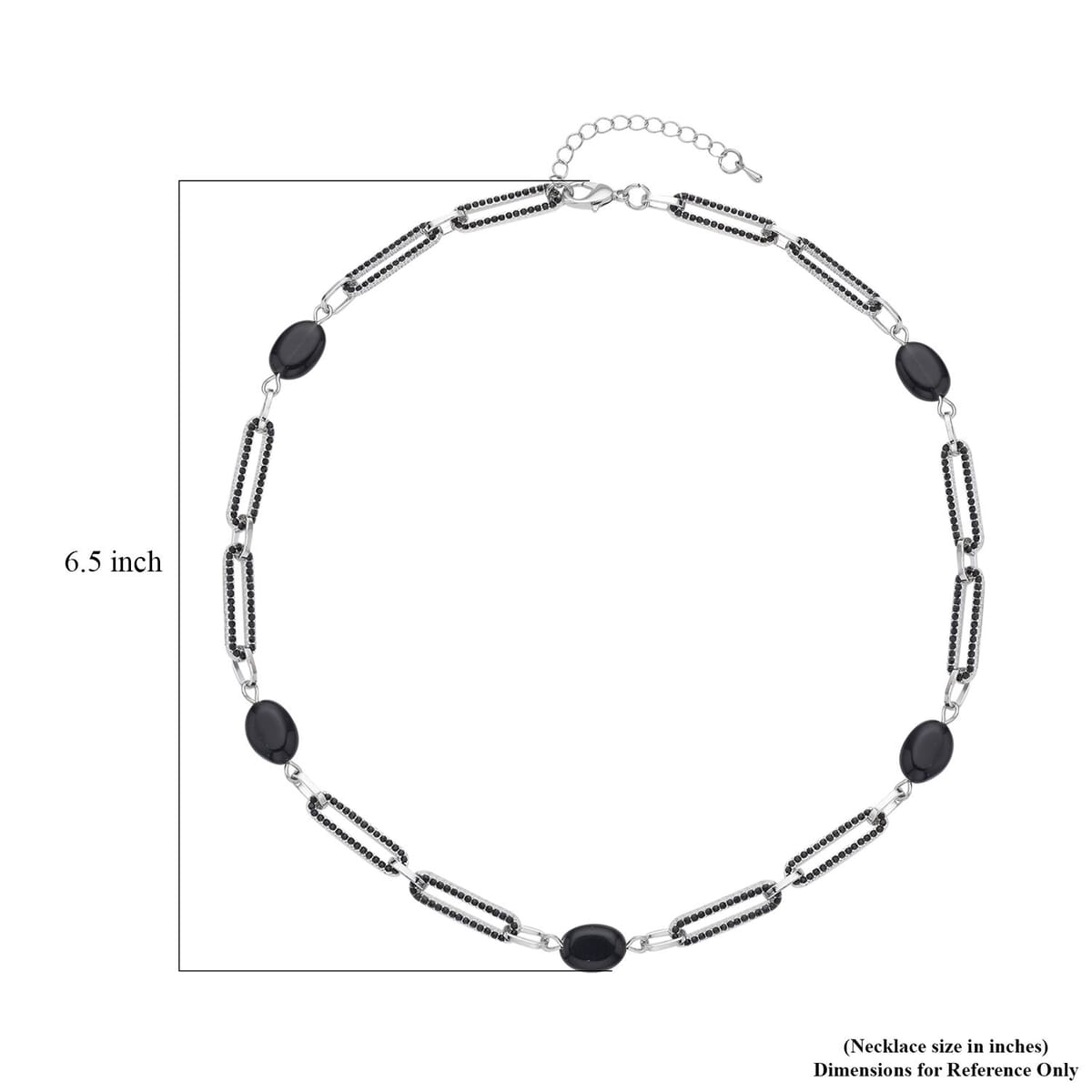 Black Onyx and Black Austrian Crystal 18.00 ctw Paper Clip Station Necklace in Silvertone 20-22 Inches image number 4