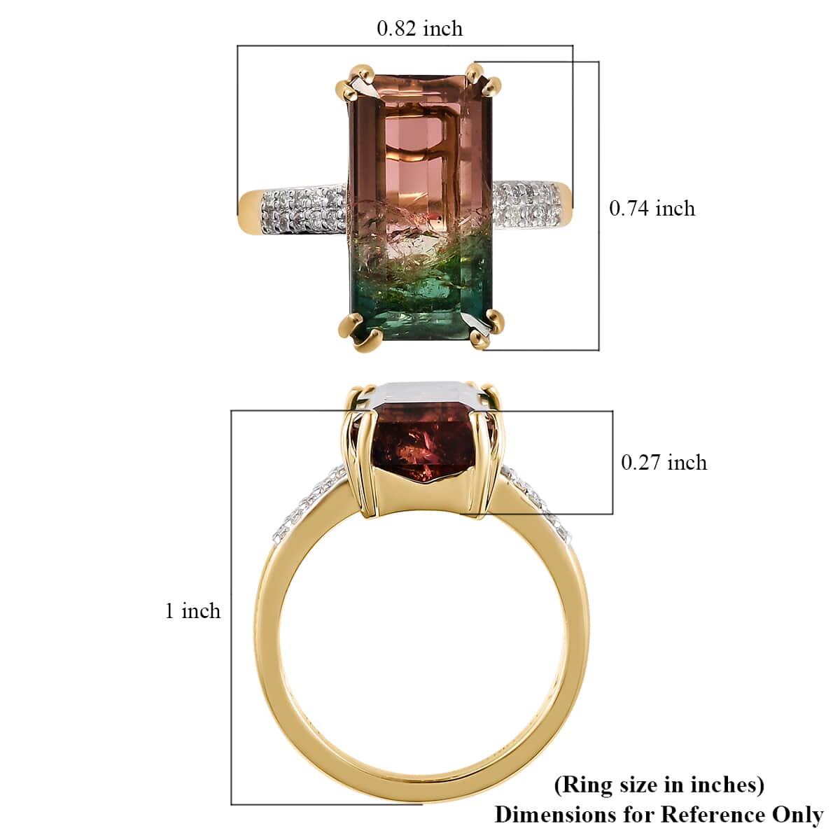 LUXORO 14K Yellow Gold AAA Watermelon Tourmaline and G-H I2 Diamond Solitaire Ring (Size 7.0) 3.70 Grams 6.65 ctw image number 5