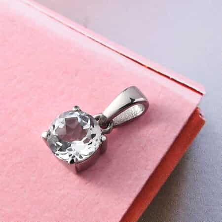 White Topaz Solitaire Pendant in Stainless Steel 1.50 ctw image number 1