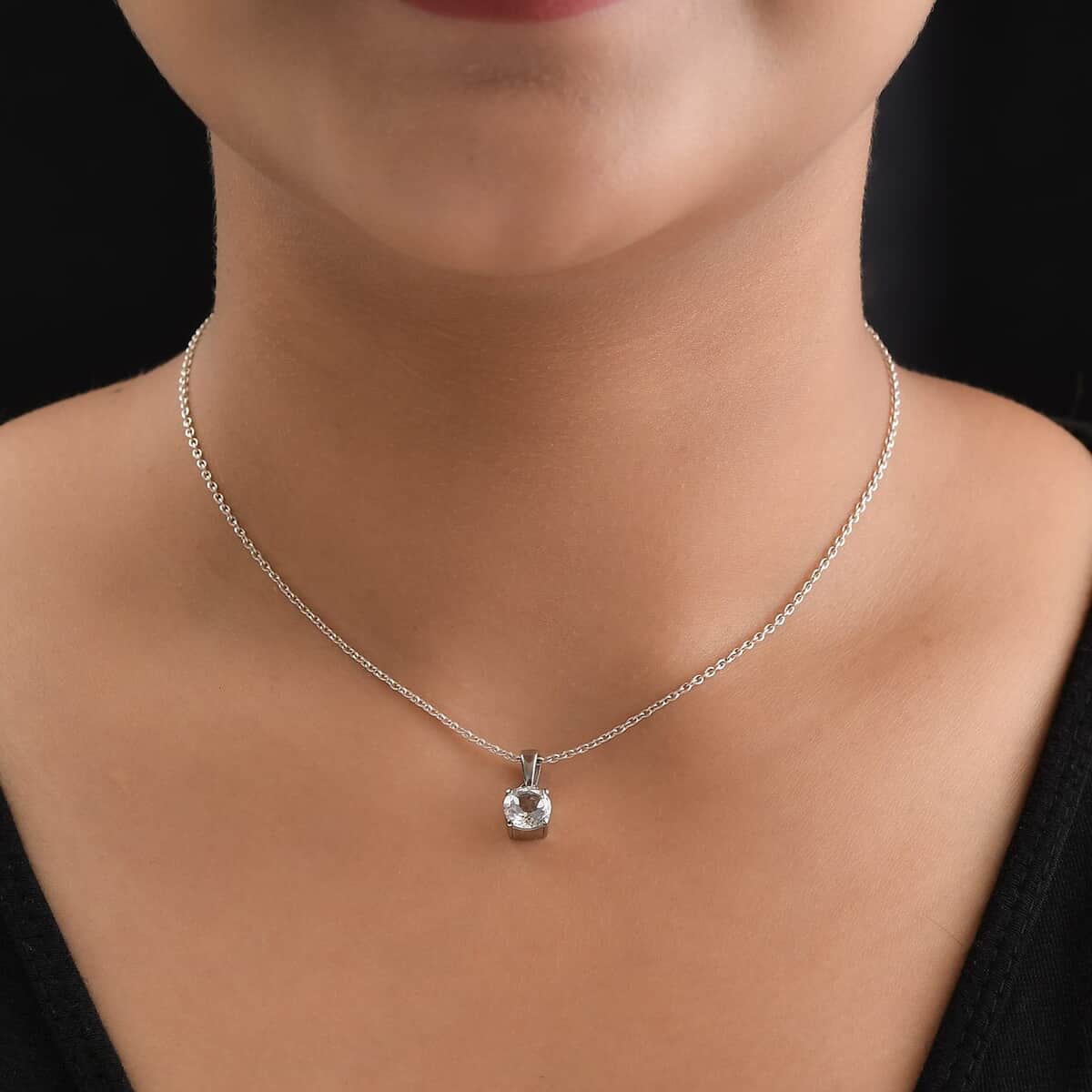 White Topaz Solitaire Pendant in Stainless Steel 1.50 ctw image number 3
