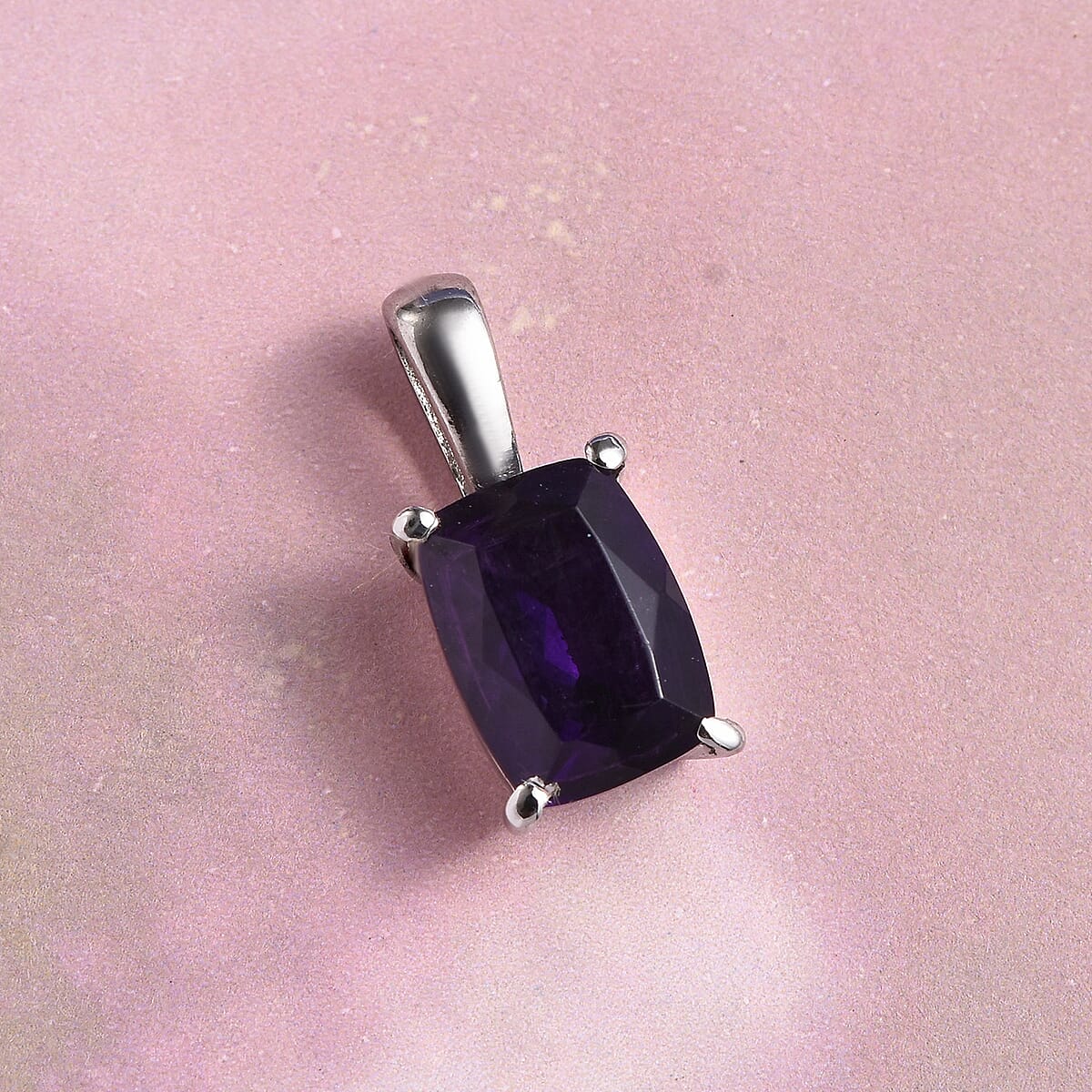 Amethyst Solitaire Pendant in Stainless Steel 1.40 ctw image number 1