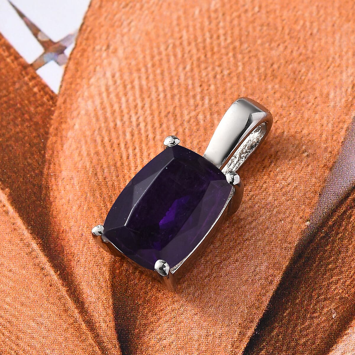 Amethyst Solitaire Pendant in Stainless Steel 1.40 ctw image number 2