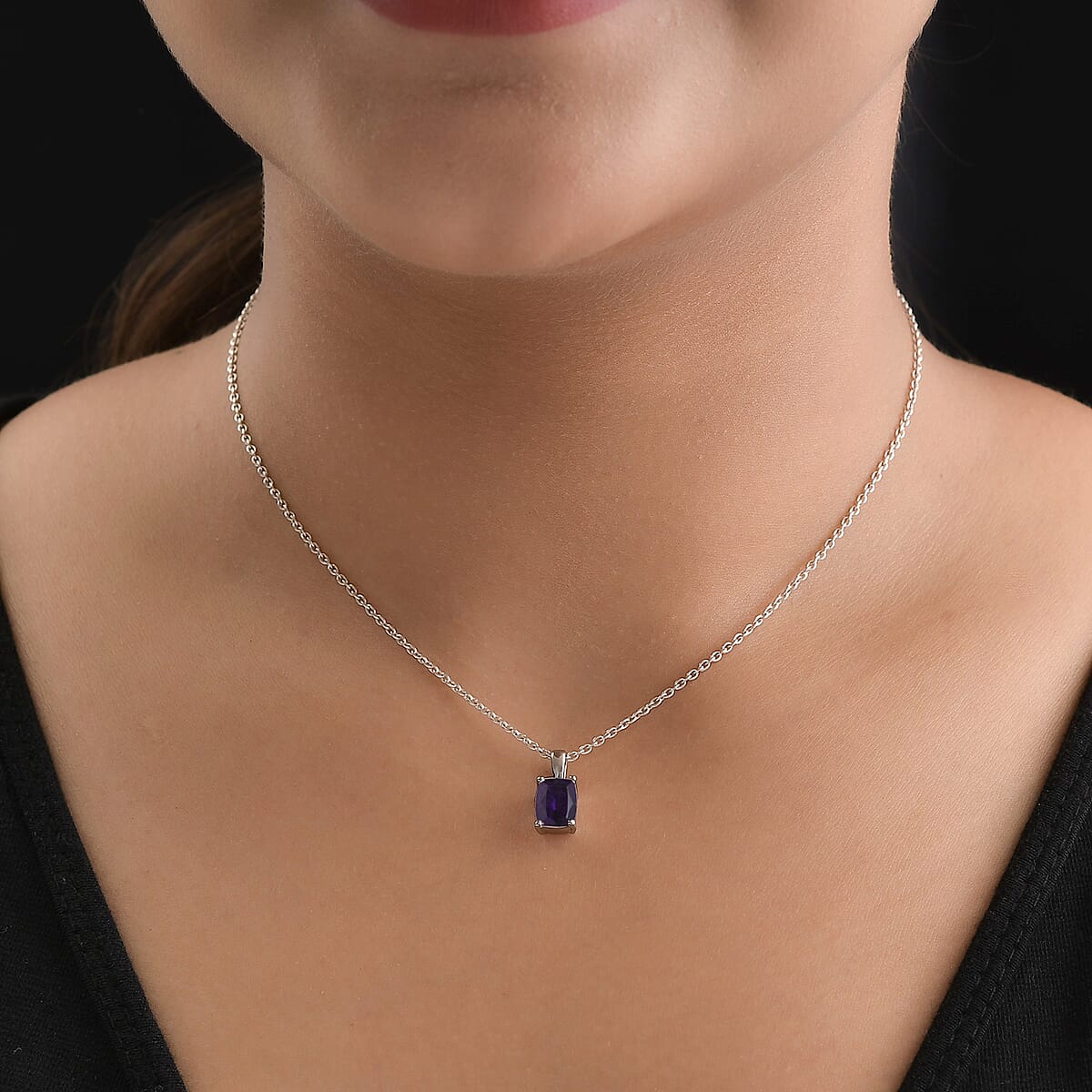 Amethyst Solitaire Pendant in Stainless Steel 1.40 ctw image number 3