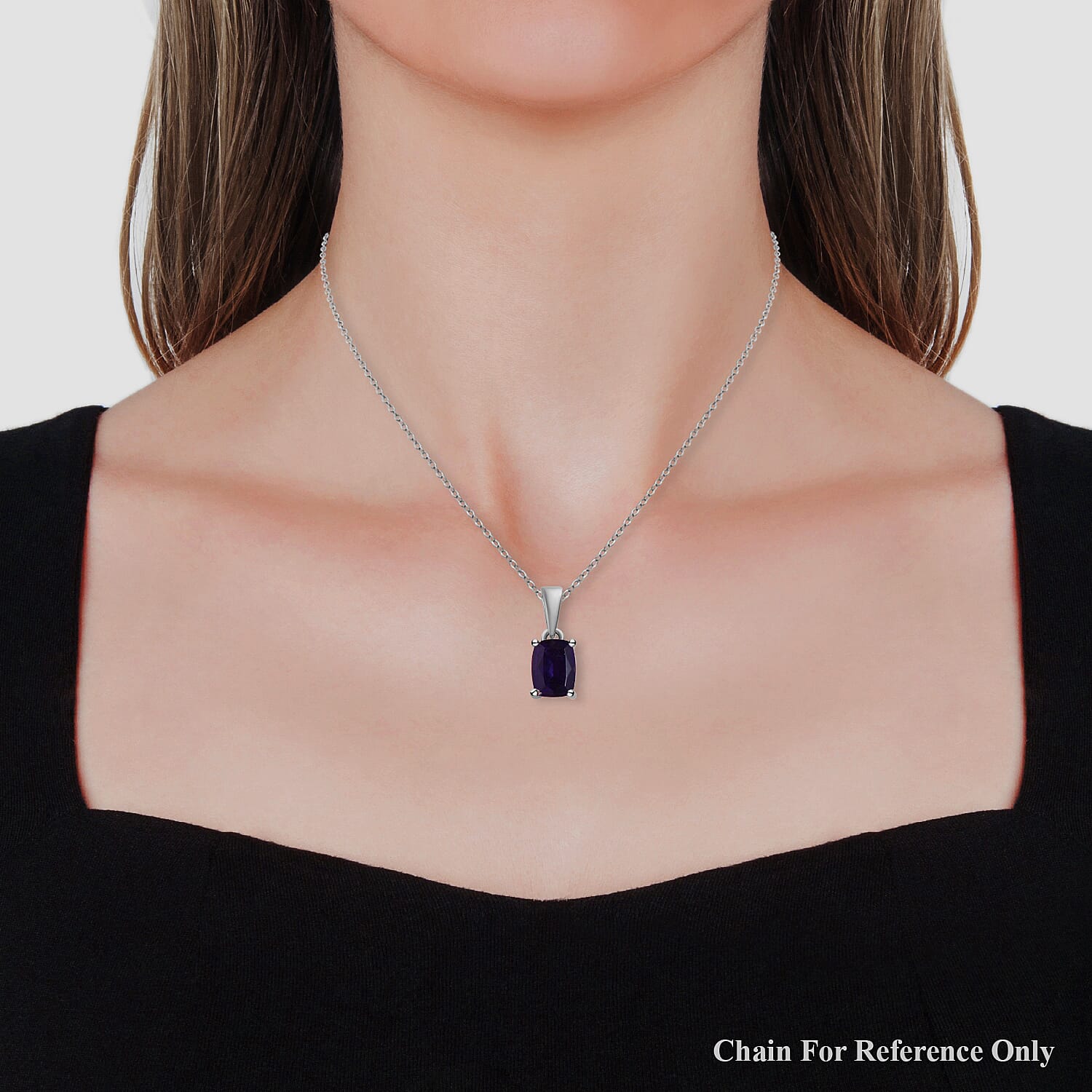 Amethyst Solitaire Pendant in Stainless Steel 1.40 ctw