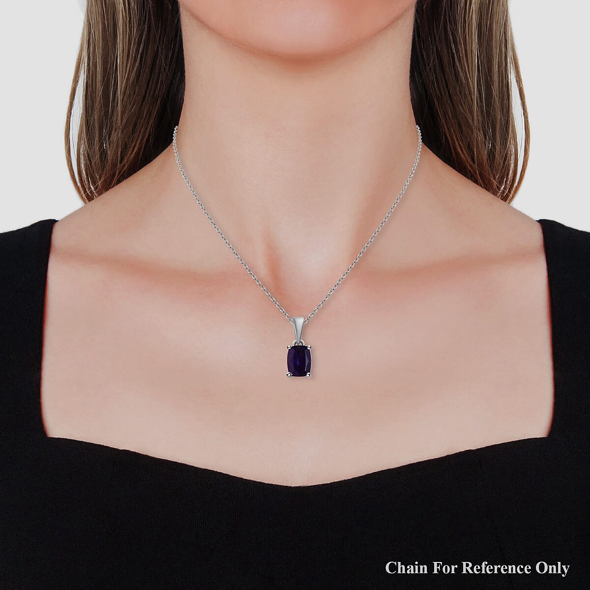 Amethyst Solitaire Pendant in Stainless Steel 1.40 ctw image number 4