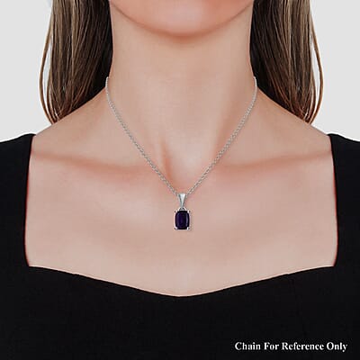 Amethyst Solitaire Pendant in Stainless Steel 1.40 ctw