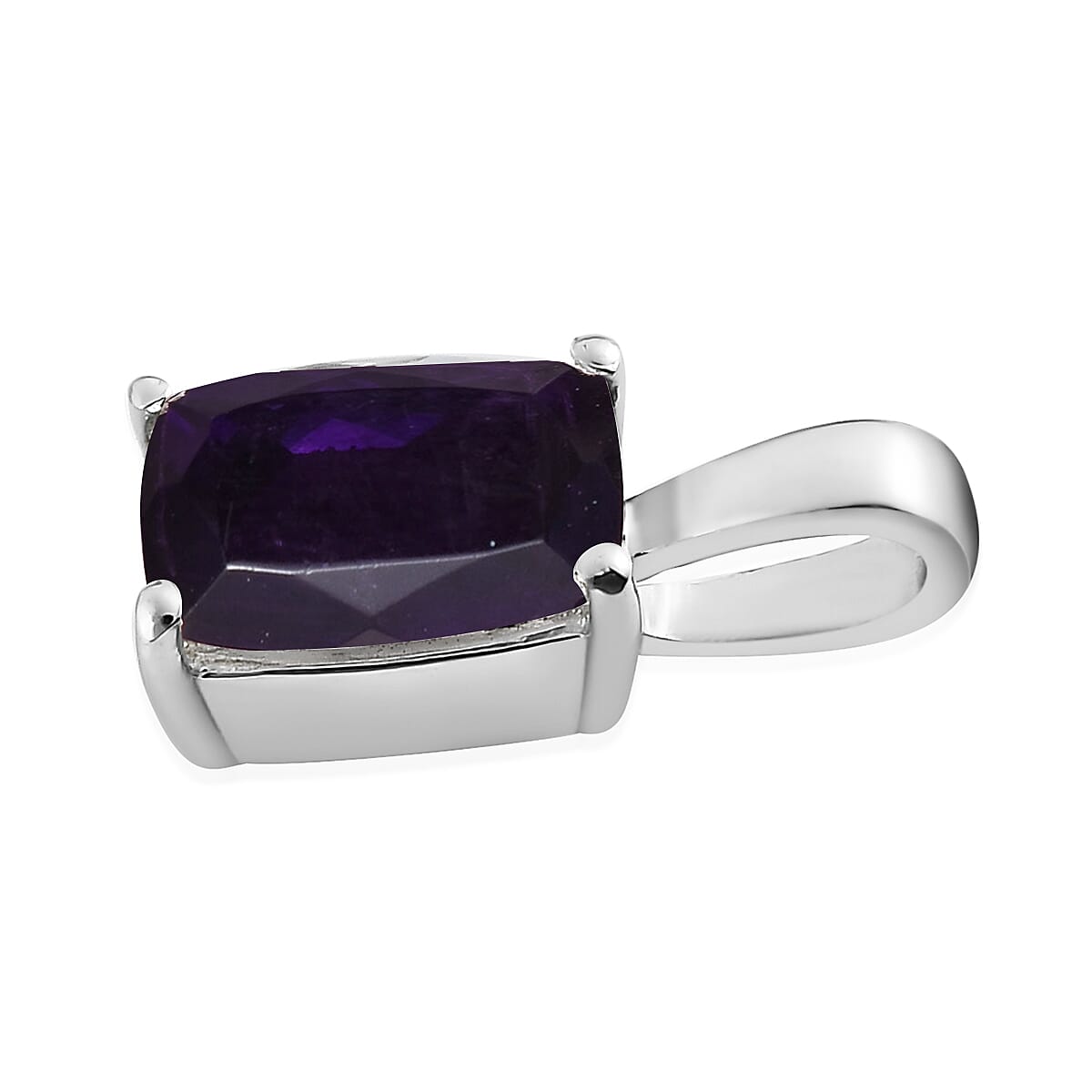 Amethyst Solitaire Pendant in Stainless Steel 1.40 ctw image number 5
