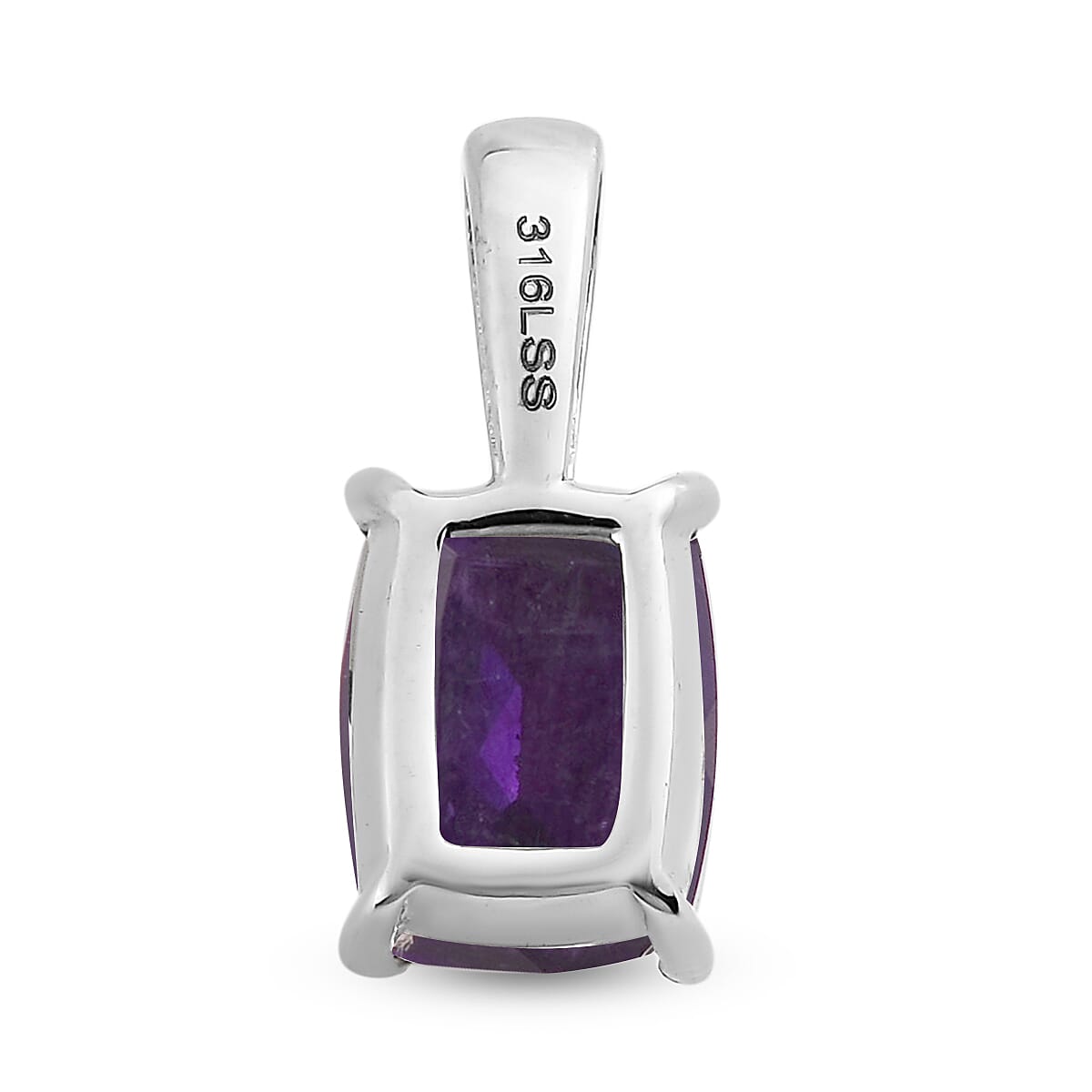 Amethyst Solitaire Pendant in Stainless Steel 1.40 ctw image number 6