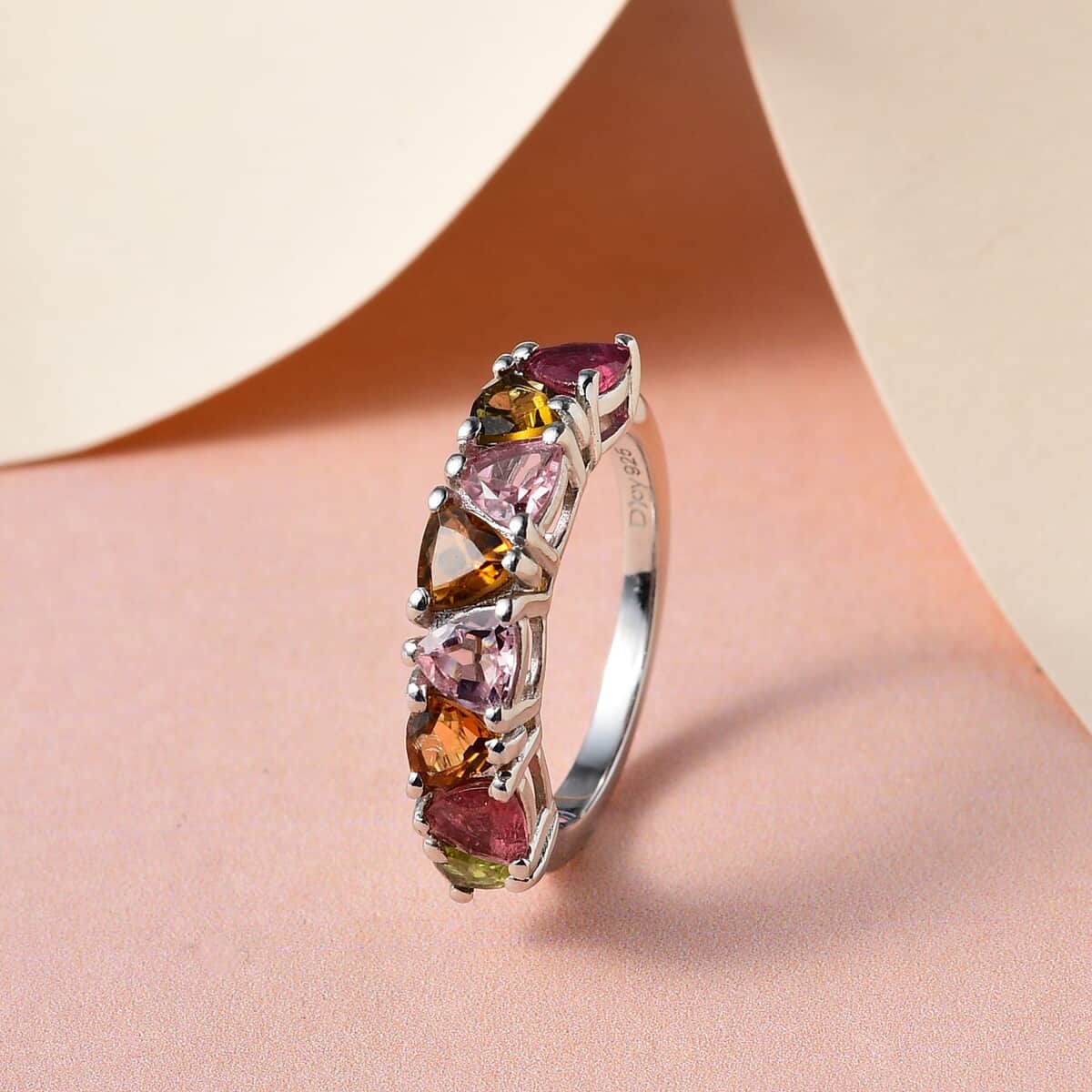 Multi-Tourmaline Band Ring in Platinum Over Sterling Silver (Size 10.0) 1.85 ctw image number 1