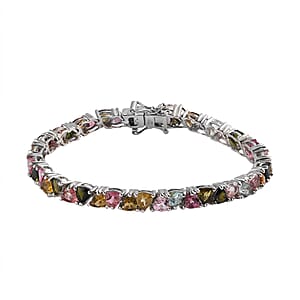 Multi-Tourmaline Tennis Bracelet in Platinum Over Sterling Silver (6.50 In) 9.75 ctw