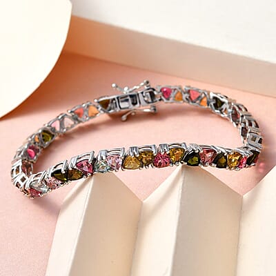 Multi-Tourmaline Tennis Bracelet in Platinum Over Sterling Silver (6.50 In) 9.75 ctw