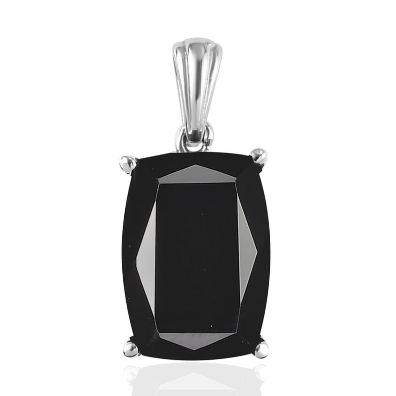 Thai Black Spinel Solitaire Pendant without Chain in Stainless Steel 8.50 ctw , Tarnish-Free, Waterproof, Sweat Proof Jewelry