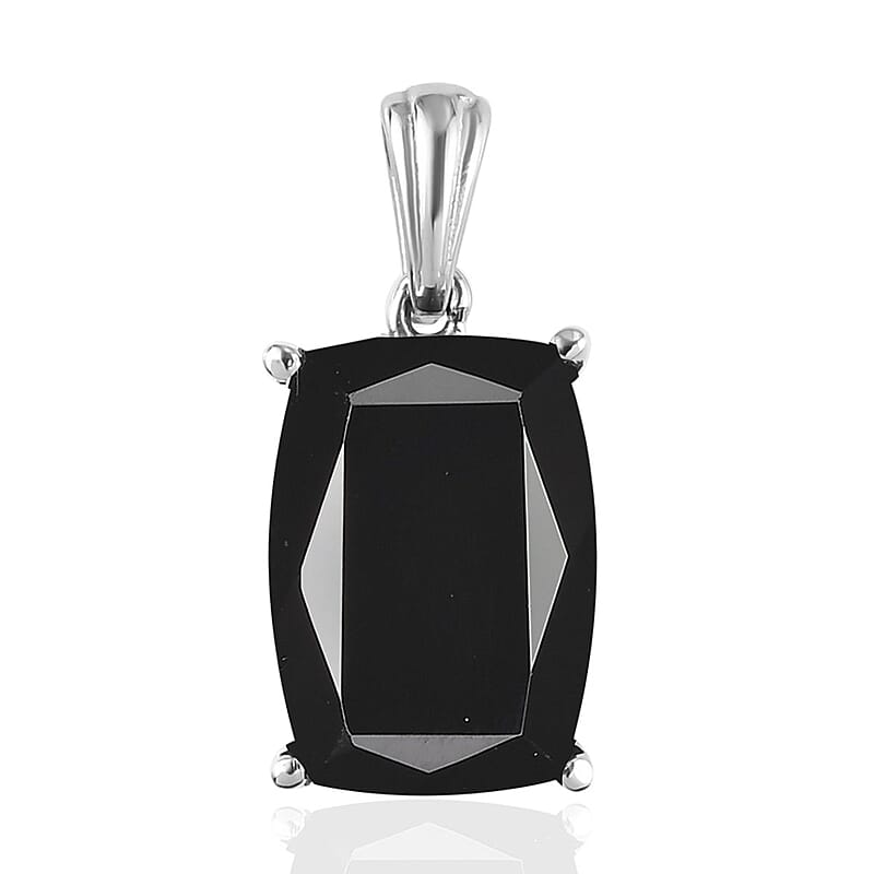 Thai Black Spinel Solitaire Pendant without Chain in Stainless Steel 8.50 ctw , Tarnish-Free, Waterproof, Sweat Proof Jewelry