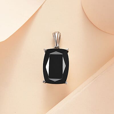 Thai Black Spinel Solitaire Pendant without Chain in Stainless Steel 8.50 ctw , Tarnish-Free, Waterproof, Sweat Proof Jewelry