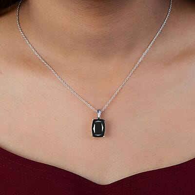 Thai Black Spinel Solitaire Pendant without Chain in Stainless Steel 8.50 ctw , Tarnish-Free, Waterproof, Sweat Proof Jewelry