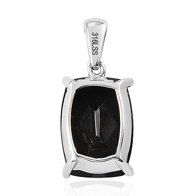 Thai Black Spinel Solitaire Pendant without Chain in Stainless Steel 8.50 ctw , Tarnish-Free, Waterproof, Sweat Proof Jewelry