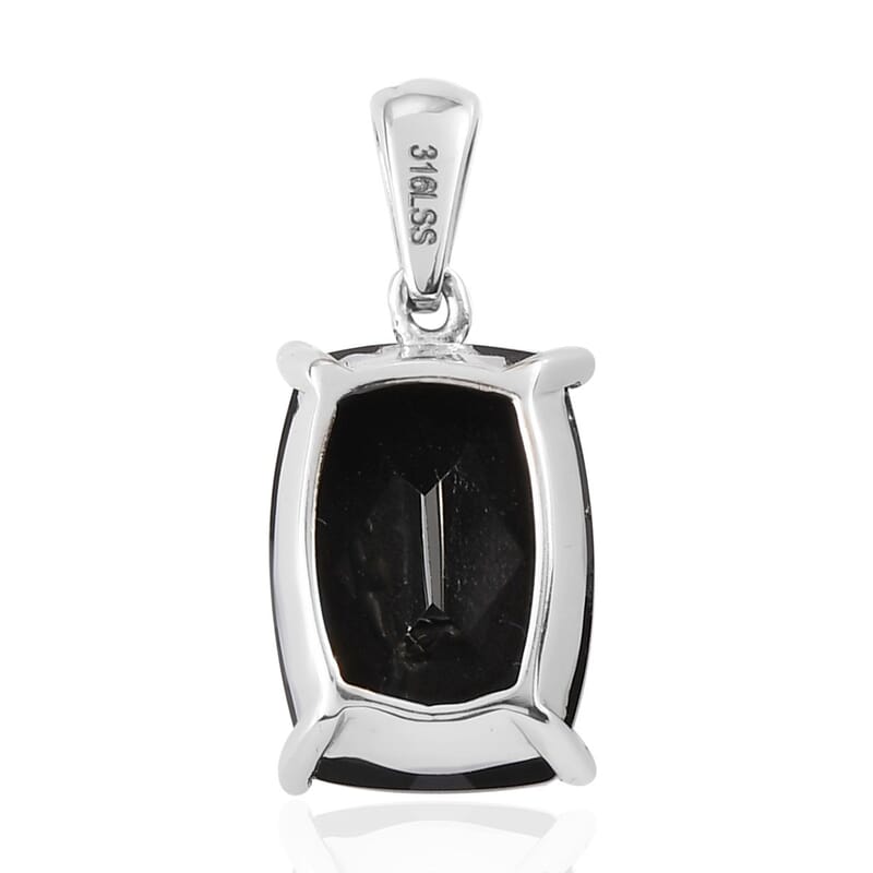 Thai Black Spinel Solitaire Pendant without Chain in Stainless Steel 8.50 ctw , Tarnish-Free, Waterproof, Sweat Proof Jewelry