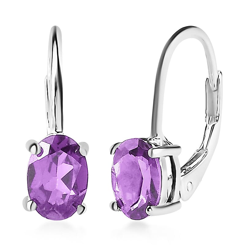Amethyst Lever Back Earrings in Sterling Silver 1.40 ctw