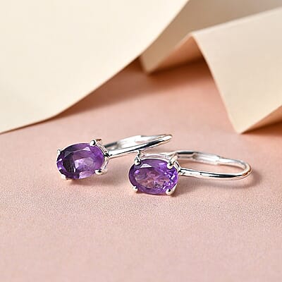 Amethyst Lever Back Earrings in Sterling Silver 1.40 ctw