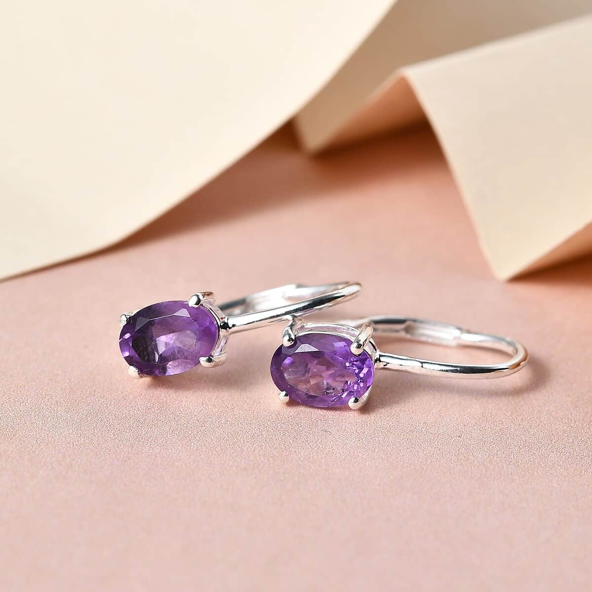 Amethyst Lever Back Earrings in Sterling Silver 1.40 ctw image number 1