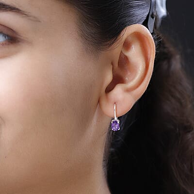 Amethyst Lever Back Earrings in Sterling Silver 1.40 ctw