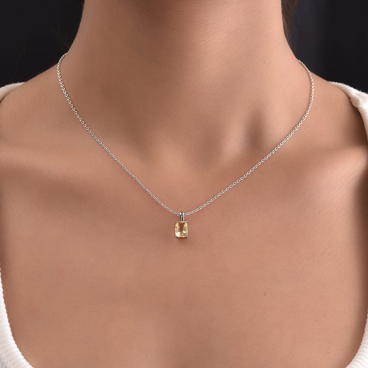 Brazilian Citrine Solitaire Pendant in Stainless Steel 1.40 ctw image number 1