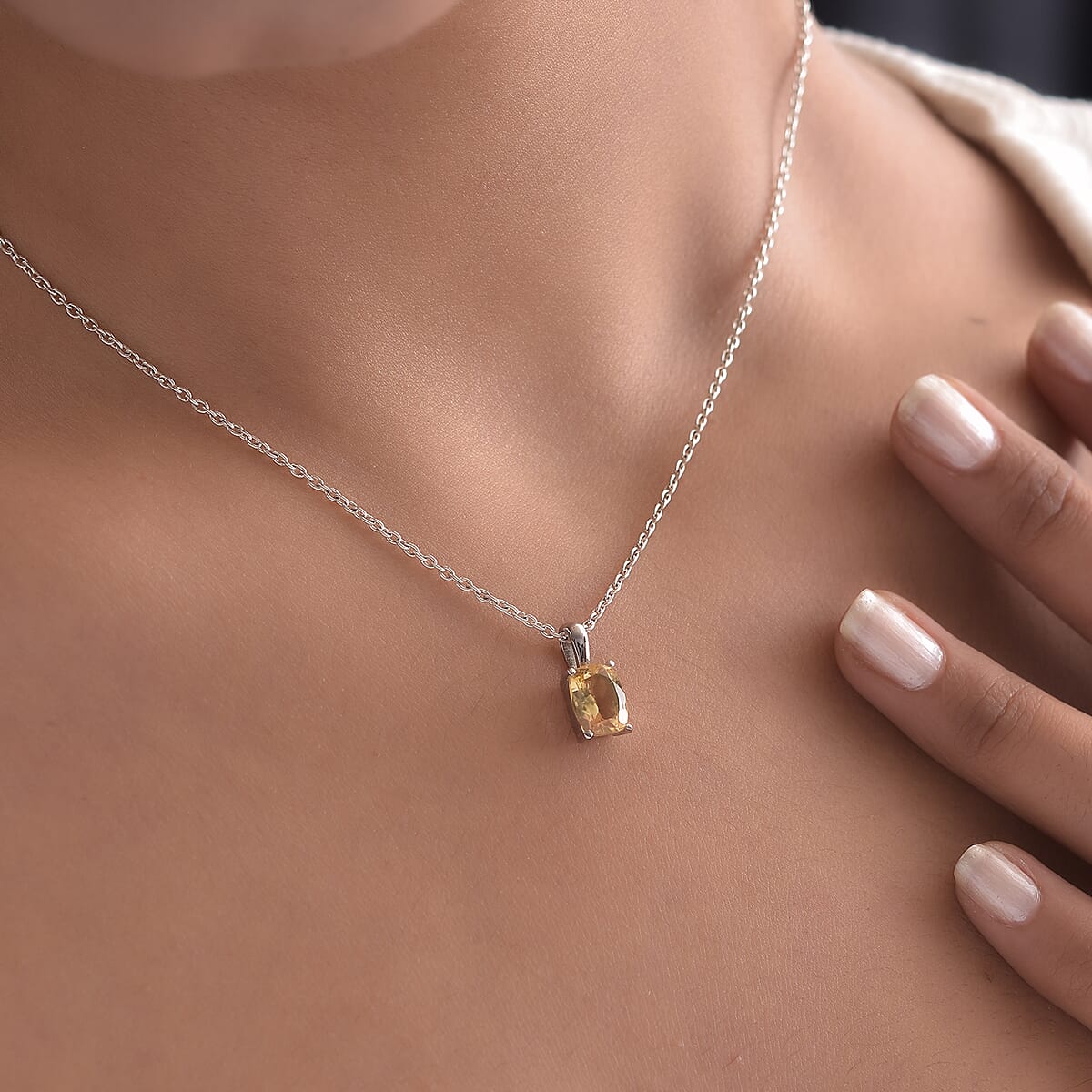 Brazilian Citrine Solitaire Pendant in Stainless Steel 1.40 ctw image number 2
