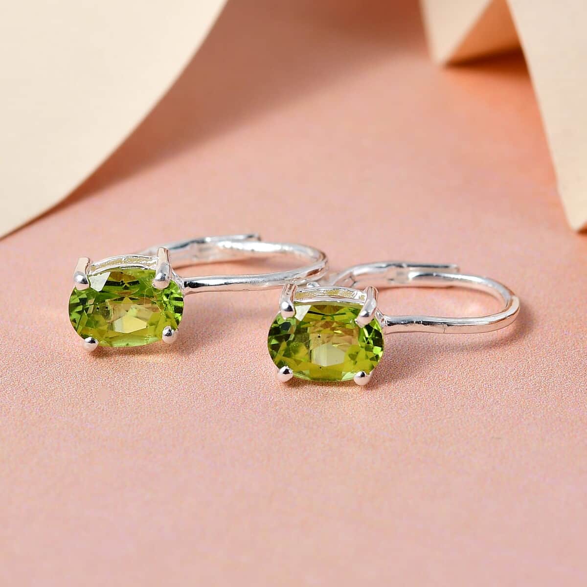 Peridot Solitaire Lever Back Earrings in Sterling Silver (Del. in 10-12 Days) 1.65 ctw image number 1