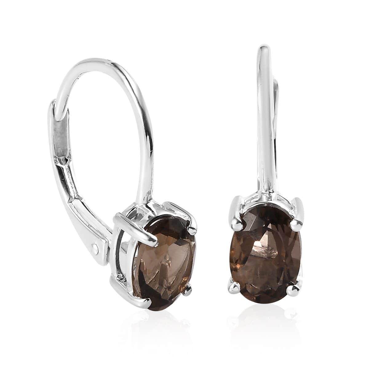 Brazilian Smoky Quartz Solitaire Lever Back Earrings in Sterling Silver 1.50 ctw image number 0