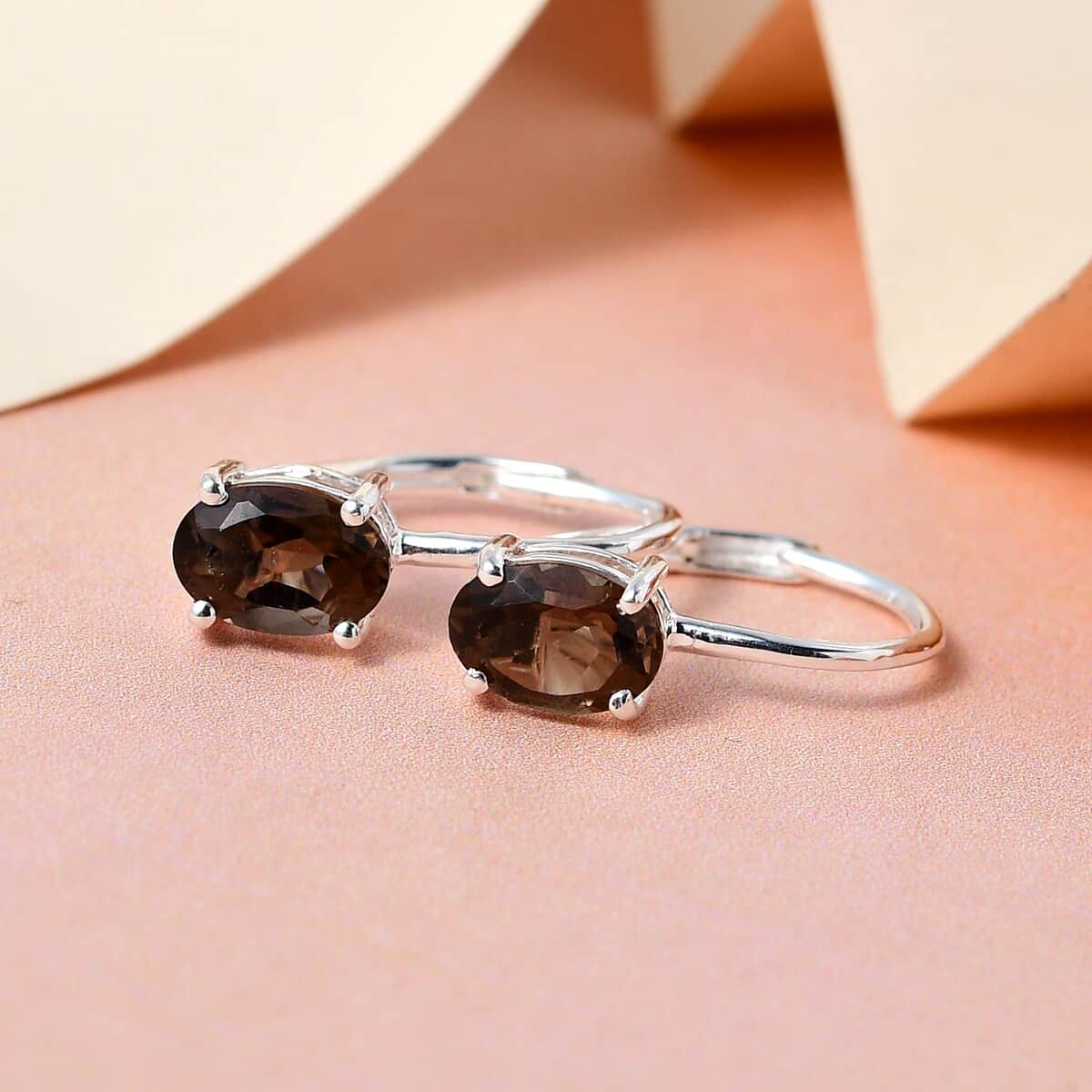 Brazilian Smoky Quartz Solitaire Lever Back Earrings in Sterling Silver 1.50 ctw image number 1