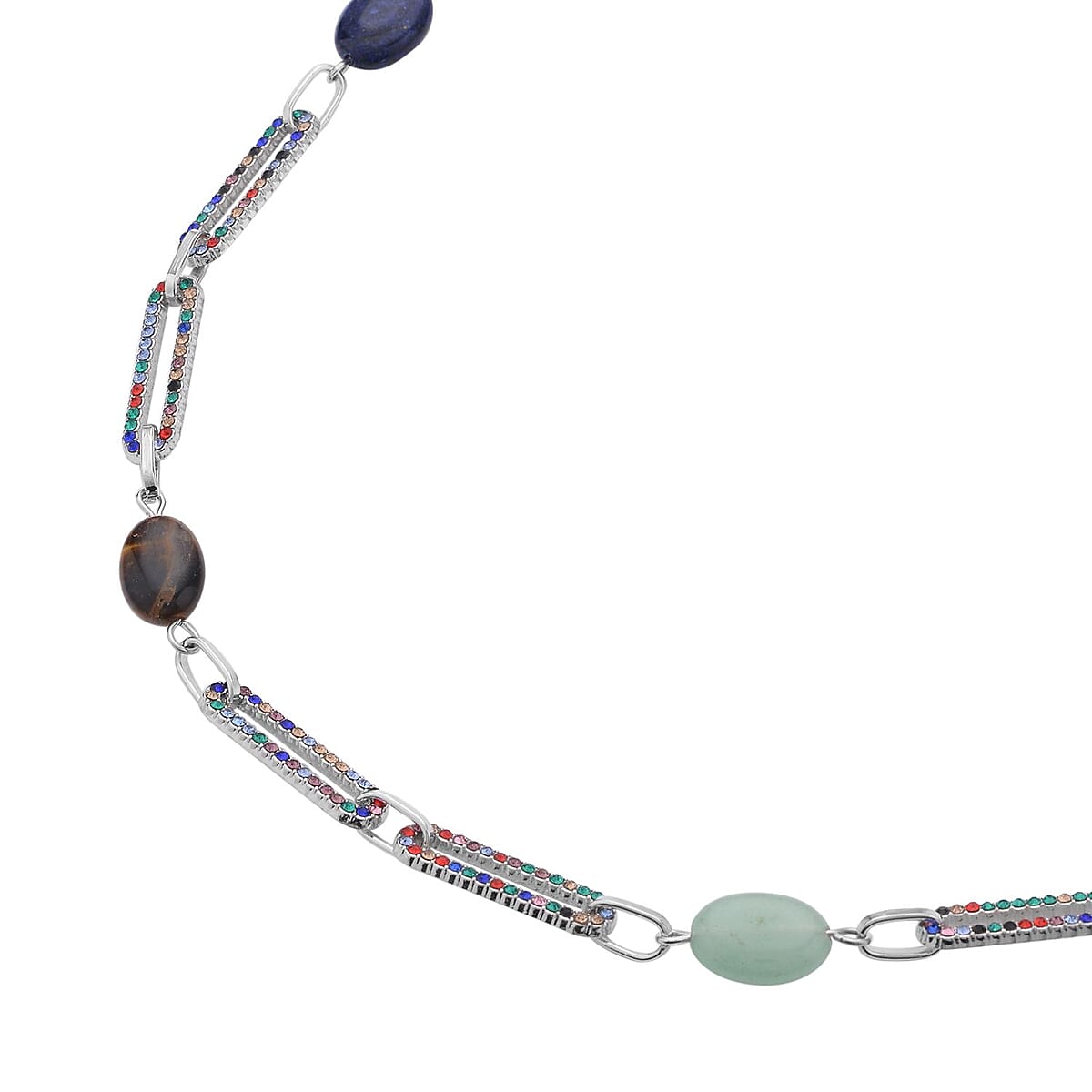 Multi Gemstone and Multi Color Austrian Crystal 18.00 ctw Paper Clip Station Necklace in Silvertone 20-22 Inches image number 2