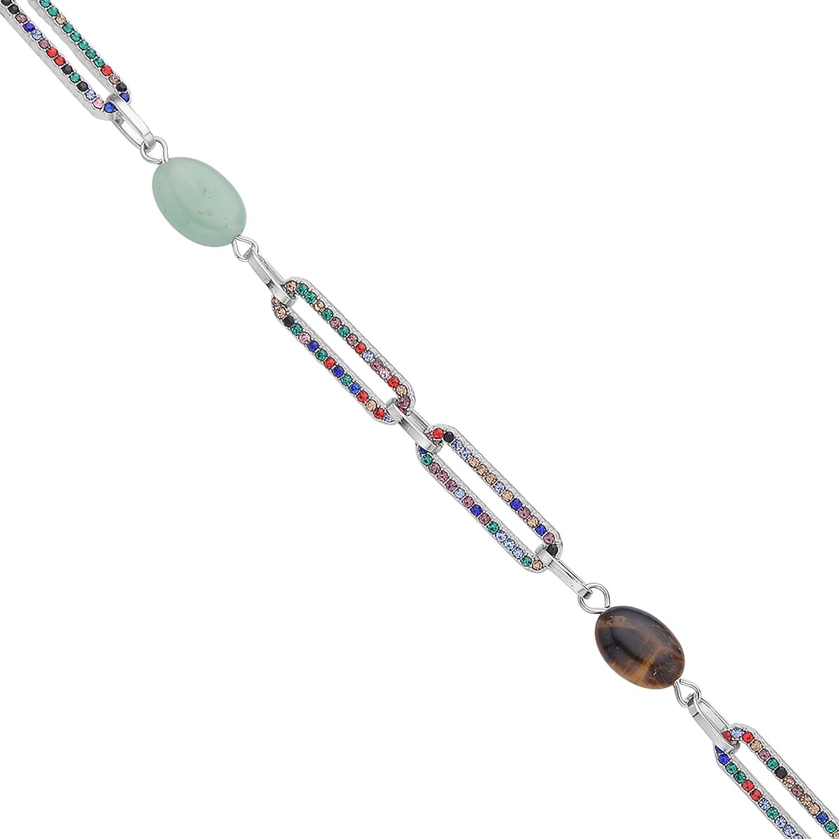 Multi Gemstone and Multi Color Austrian Crystal 18.00 ctw Paper Clip Station Necklace in Silvertone 20-22 Inches image number 3