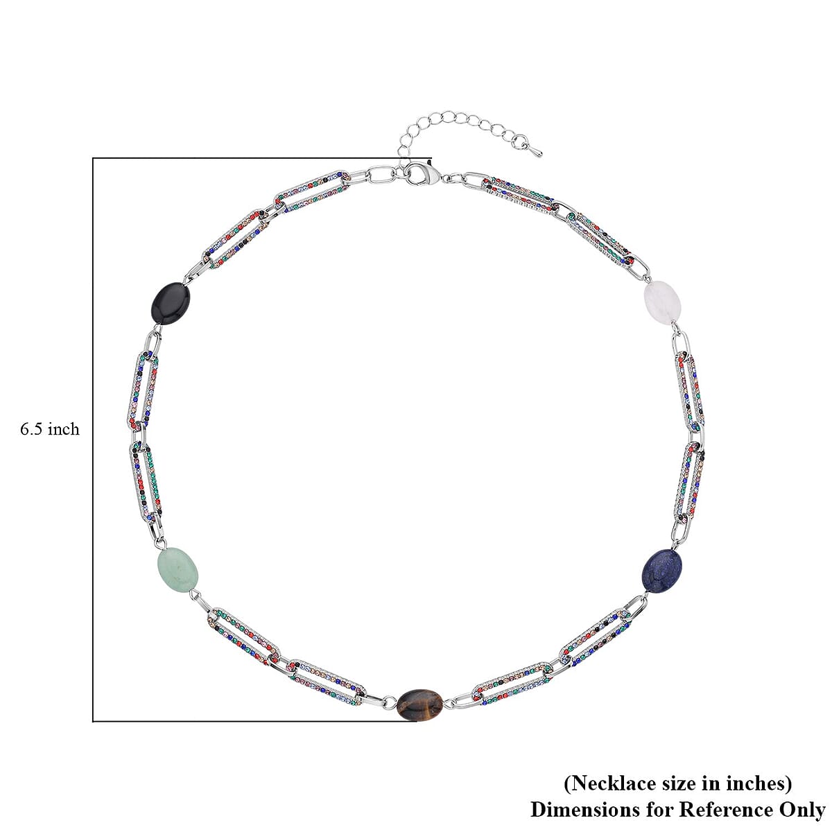 Multi Gemstone and Multi Color Austrian Crystal 18.00 ctw Paper Clip Station Necklace in Silvertone 20-22 Inches image number 4