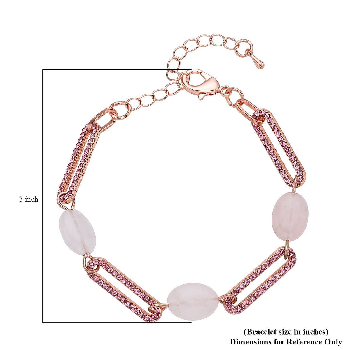 Galilea Rose Quartz and Pink Austrian Crystal Paper Clip Station Bracelet in Rosetone (7.50-9.50 Inches) 11.00 ctw image number 3